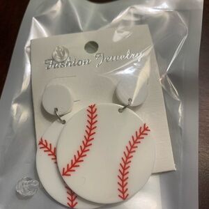 Fashion Jewelry White and Red Baseball Earrings